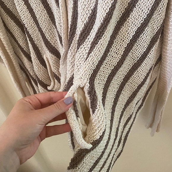 FREE PEOPLE WATERFALL KNIT LONG SLEEVE CARDIGAN CREAM AND BROWN STRIPES - Picture 5 of 7